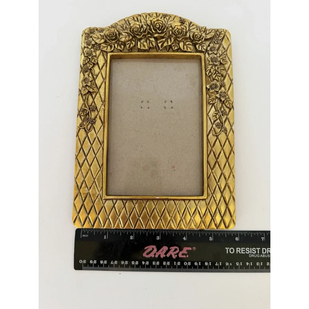 Mini Gold Romantic Picture Frame Hollywood Regency Ribbons Roses